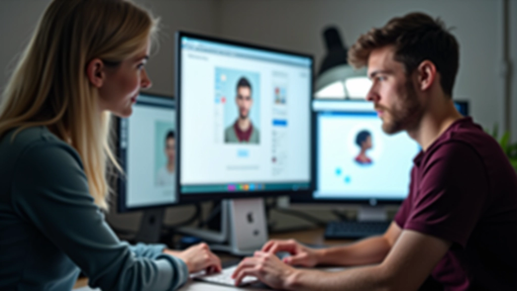 Designer pracuje na komponentách avatarů v designovém software, více kruhových a zaoblených čtvercových rámečků zobrazených na obrazovce